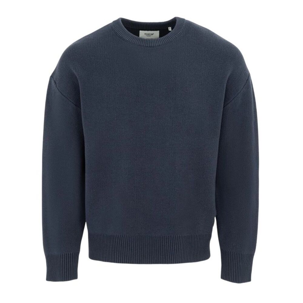 Firetrap Mens Knitted Cotton Crew Neck Sweatshirt / Navy